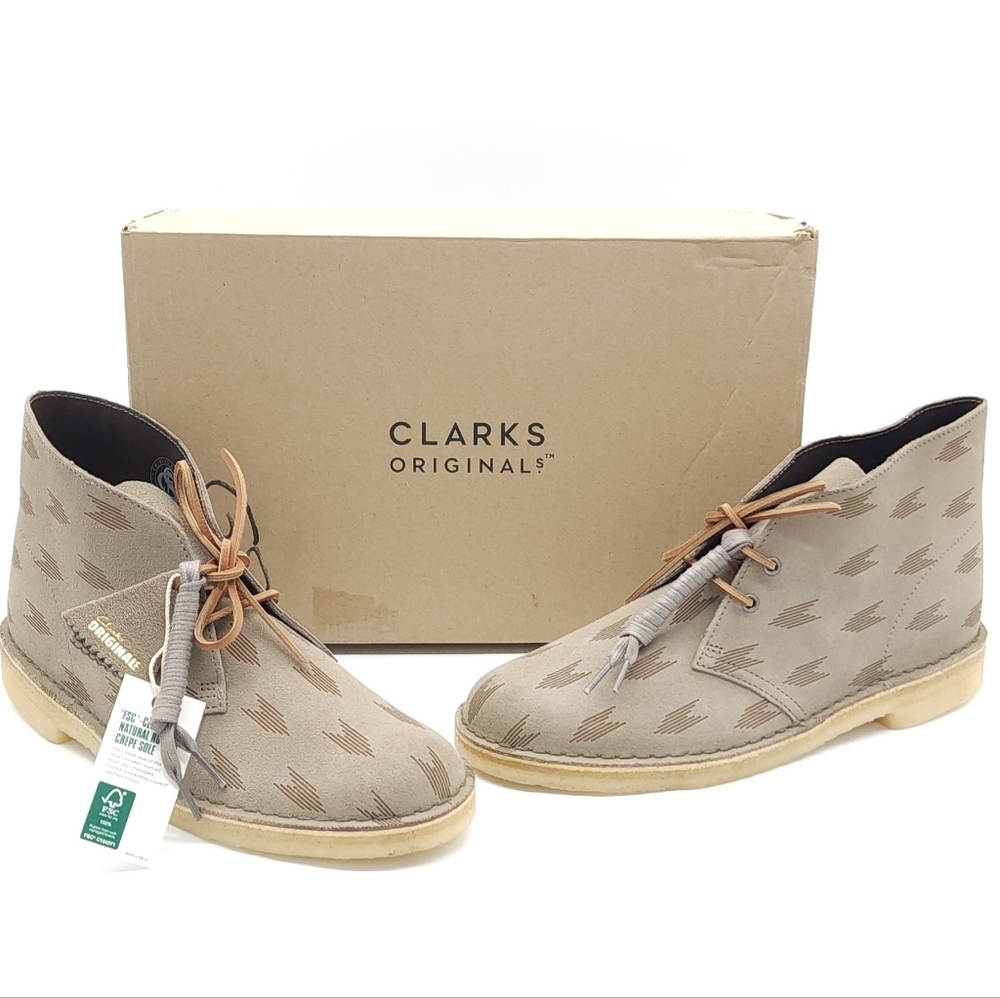 Clarks Original's Men's Desert Boot Grey Interest Suede Size 10.5 Gum Sole Comfy